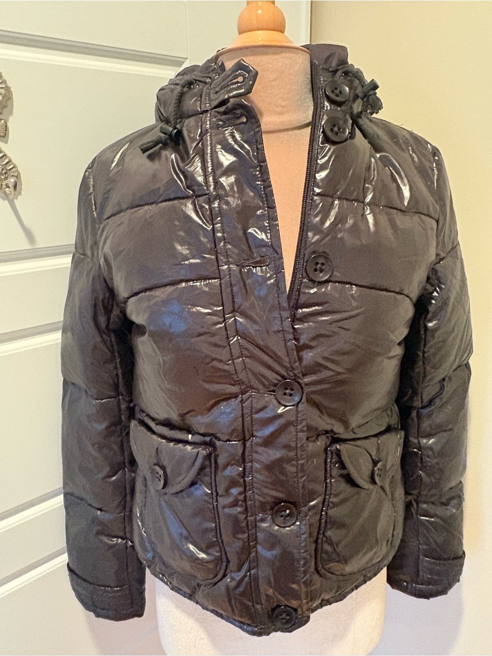 NWT BITTEN By Sarah Jessica Parker Blk Plastic Bag Down Blend Puffer Jacket S